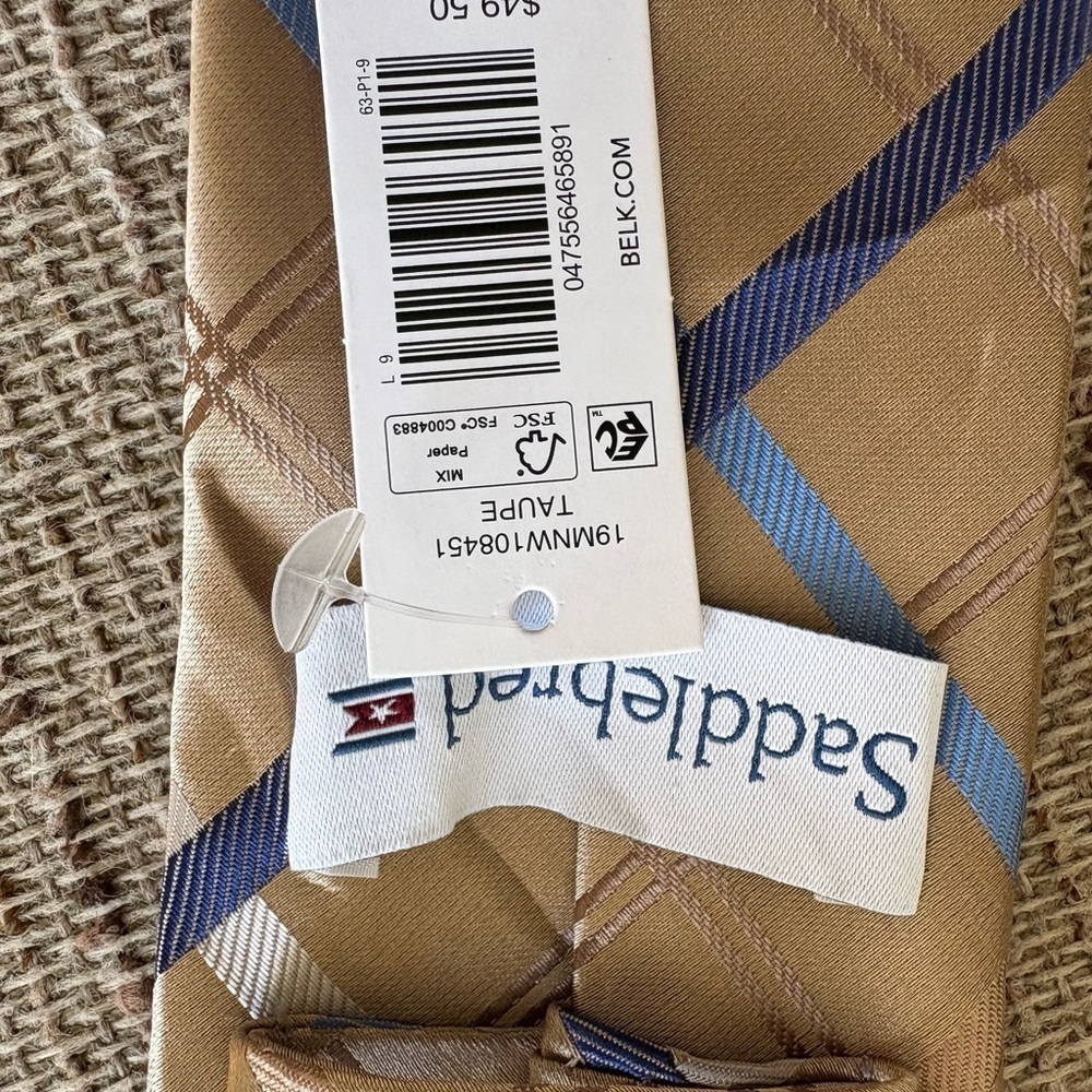 Classic Taupe & Blue Plaid Saddlebred Tie NWT! - Picture 2 of 7
